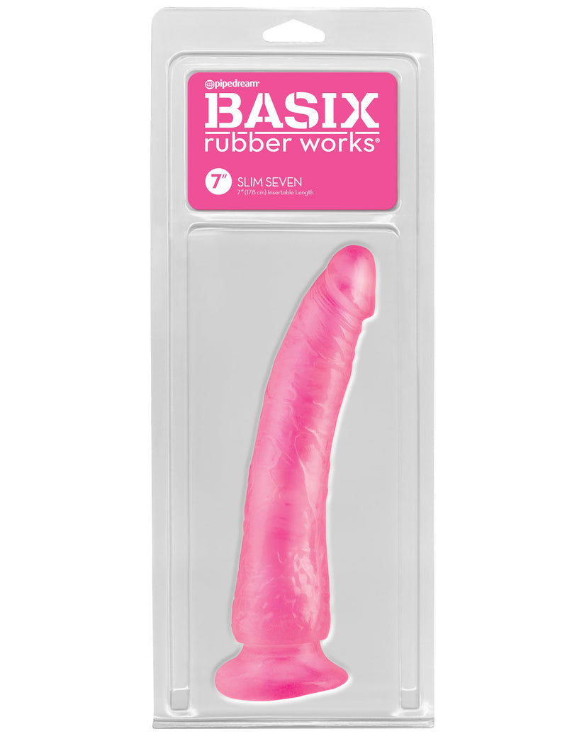 Pipedream Basix Rubber Works - Slim 7 Inch With Suction Cup - Pink