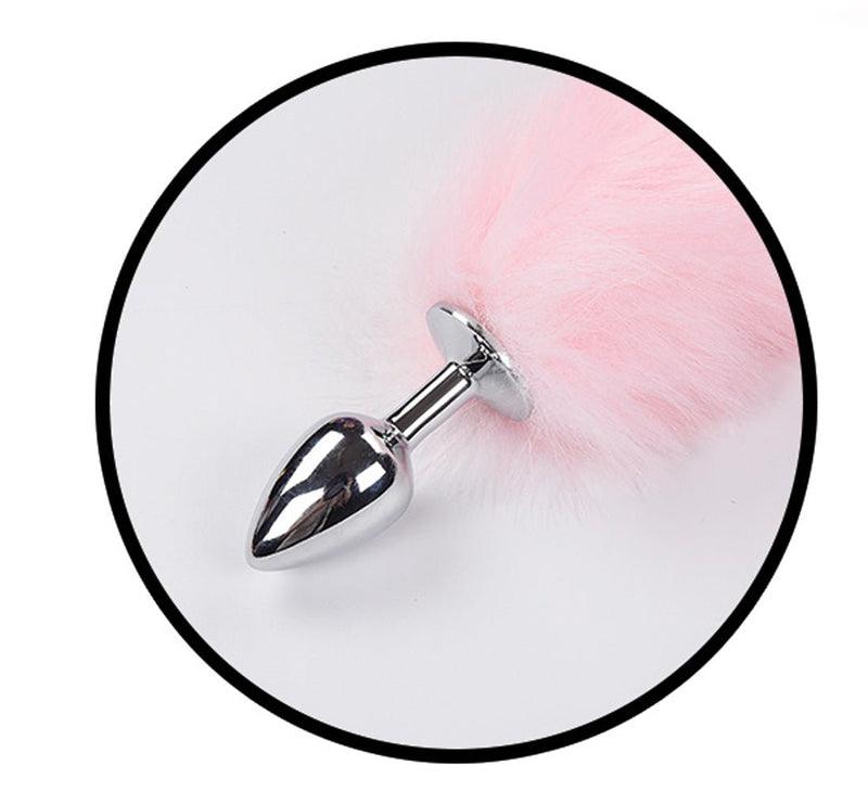 Hott Products Foxy Tail - Light Up Faux Fur Butt Plug - Pink Plug - Pink