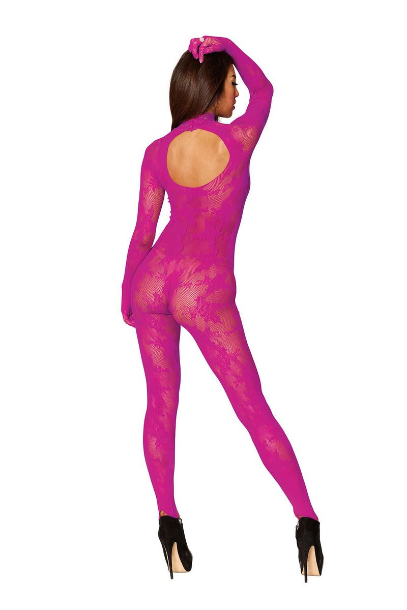 Dreamgirl Bodystocking With Finger Gloves - One Size - Azalea