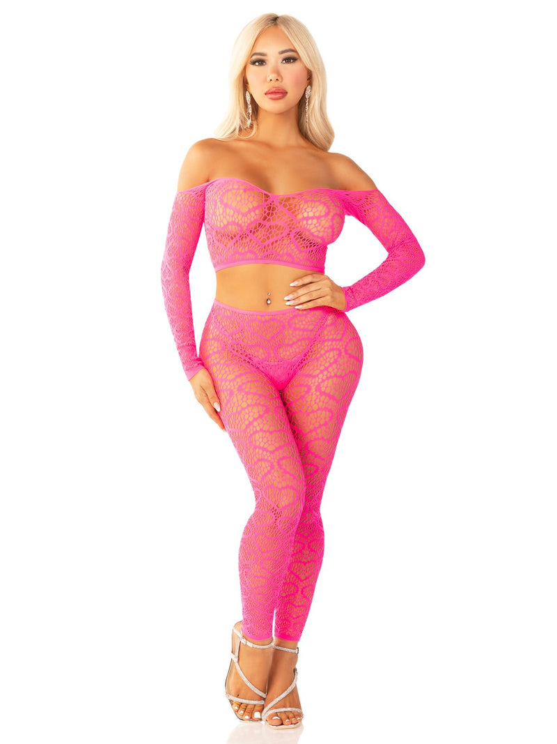 Leg Avenue Pink 2pc Croptop and Footless Tights - Os Tights - Os