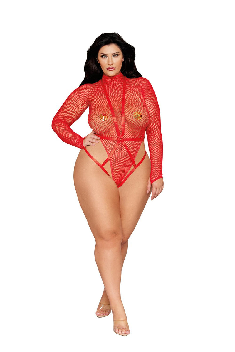 Dreamgirl Teddy and Harness Dmnd - Queen Size - Poinsettia