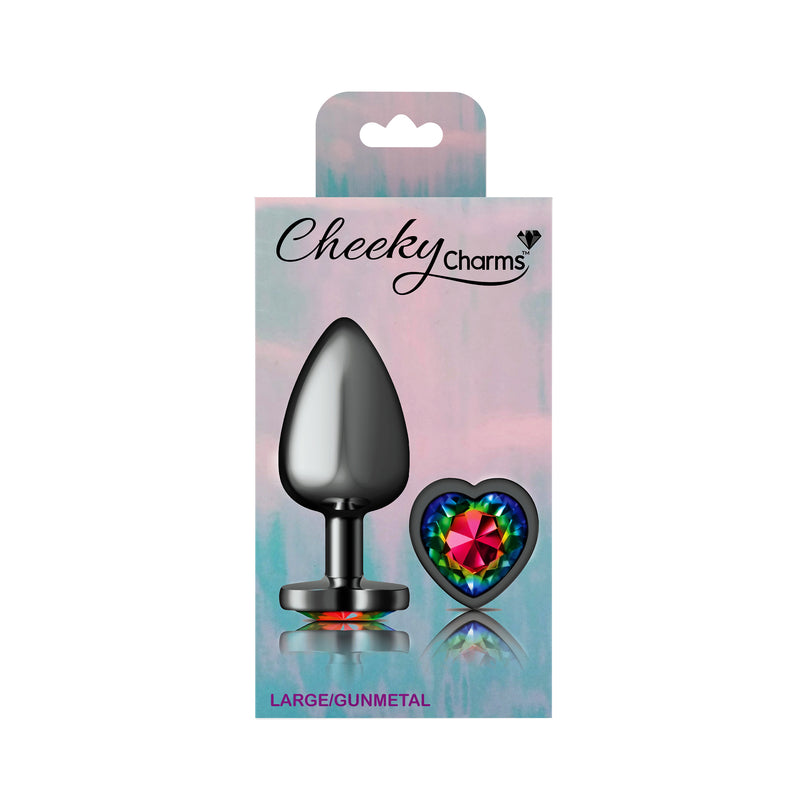 Viben Rainbow Heart Gem Gunmetal Metal Plug - Lg