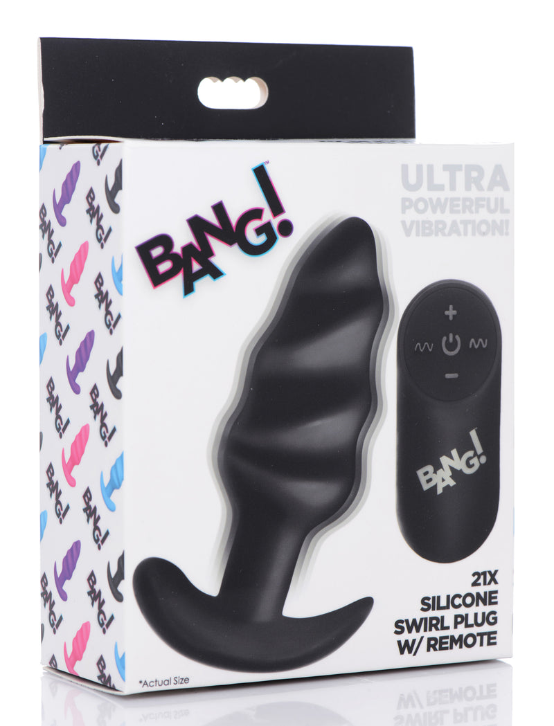 XR Brands 21x Silicone Swirl Plug With Remote -Black
