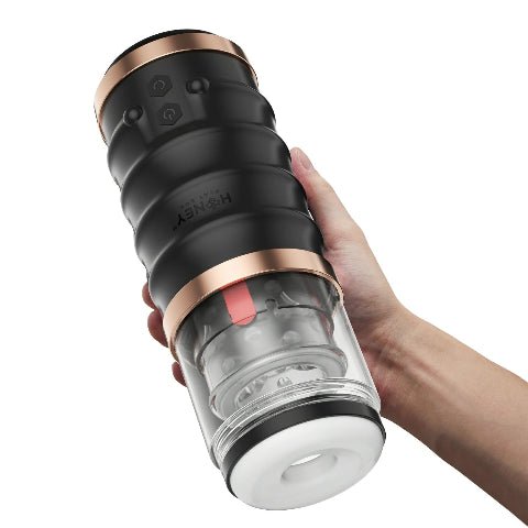Honey Play Box Warrior Thrusting Male Masturbator - Black - Automatic Stroker Masturbator - Canister Masturbation Cup