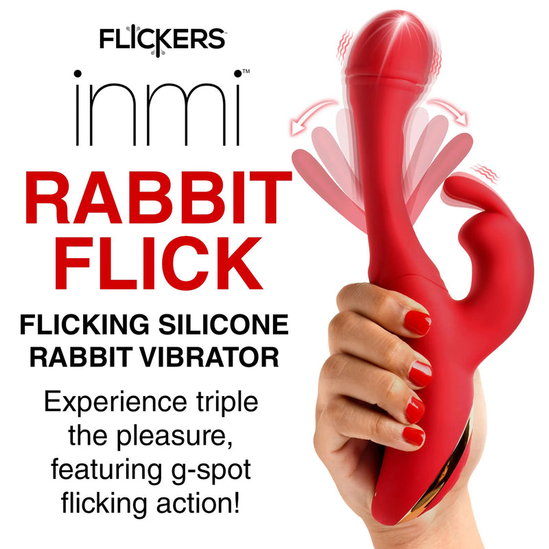 XR Brands Rabbit Flick Flicking Silicone Rabbit Vibrator - Red