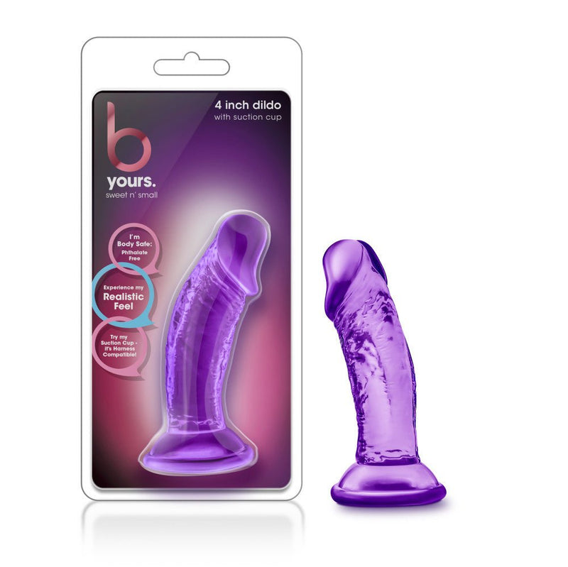 B Yours Sweet N' Small Realistic Purple 4.5-Inch Long Dildo With Suction Cup Base