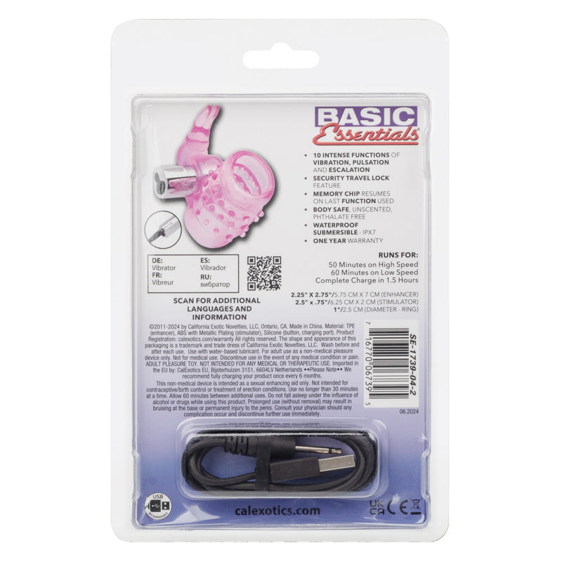 CalExotics Basic Essentials Stretchy Vibrating Bunny Enhancer - Pink Rechargeable