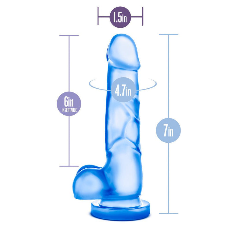 B Yours Sweet N' Hard 4 Realistic Blue 7-Inch Long Dildo With Balls & Suction Cup Base