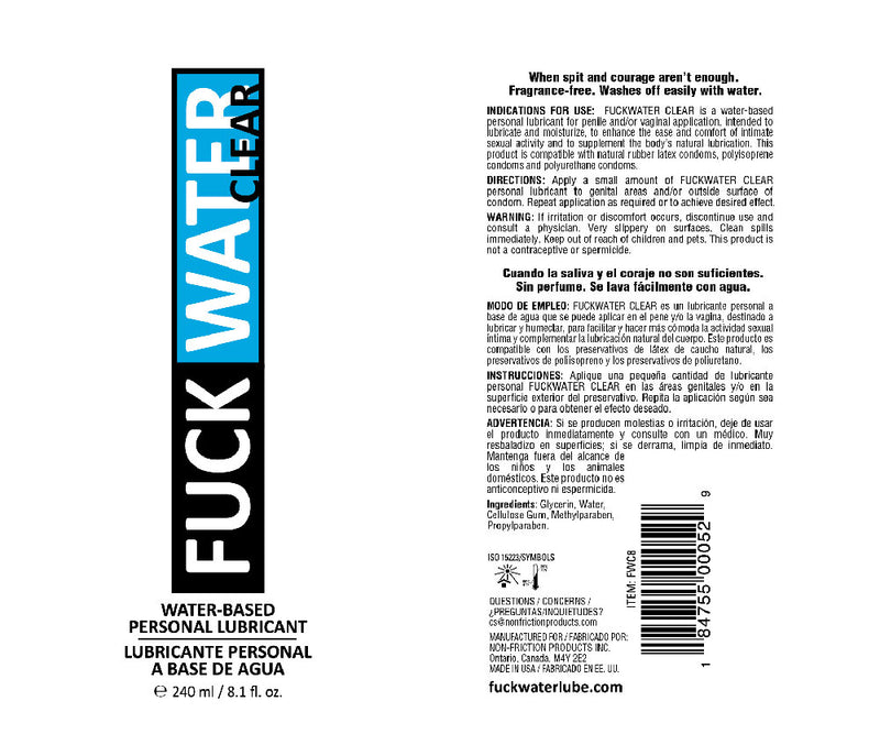 Fuck Water Fuck Water Clear 8.1oz Water Based Lubricant