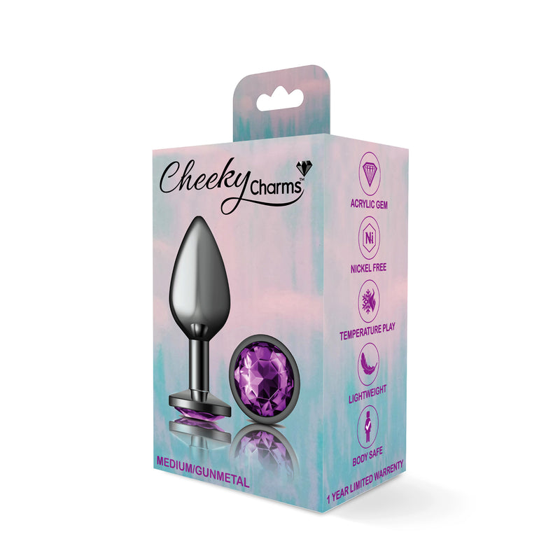 Viben Purple Round Gem Gunmetal Metal Plug - Md