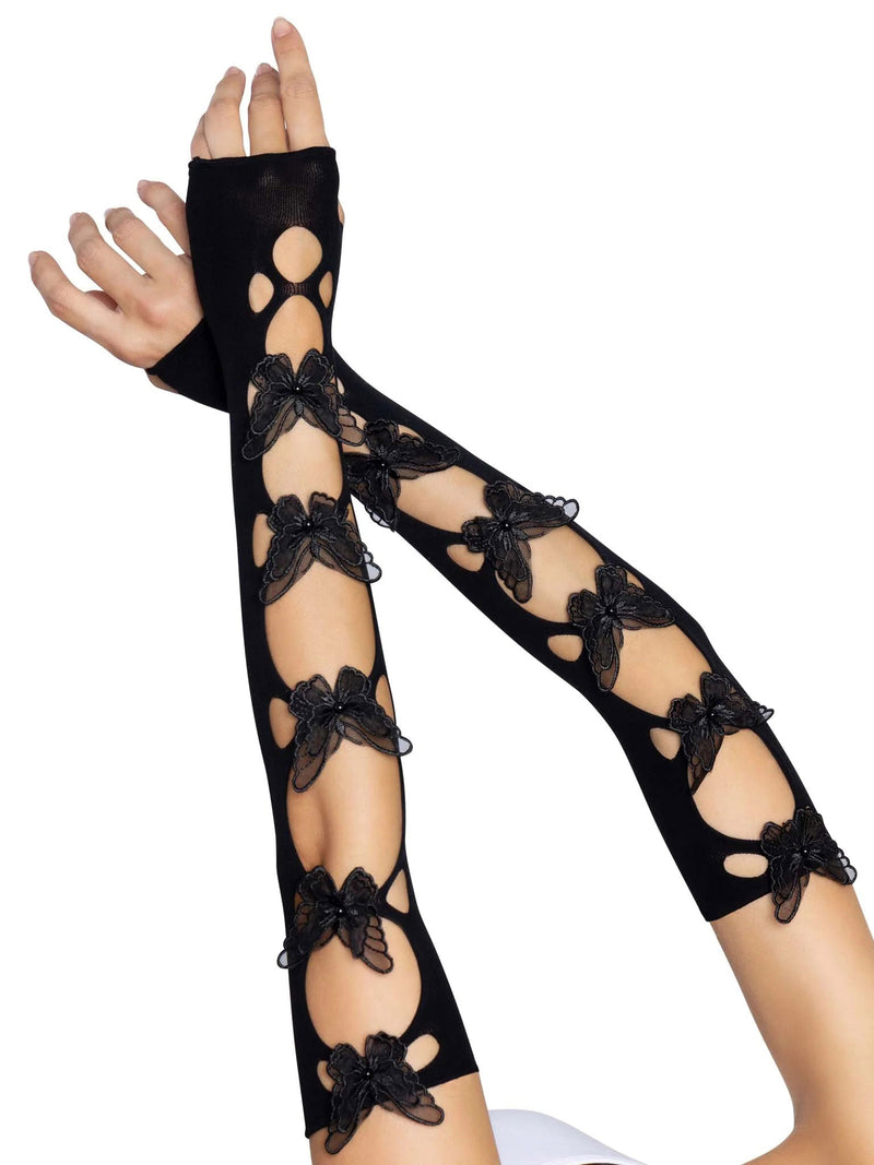 Leg Avenue Butterfly Cut Out Arm Warmers - One Size - Black