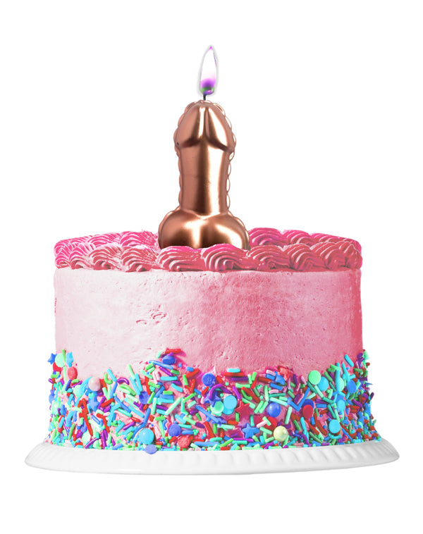 Little Genie Pink Foil Penis Balloon Candle - Rose Gold