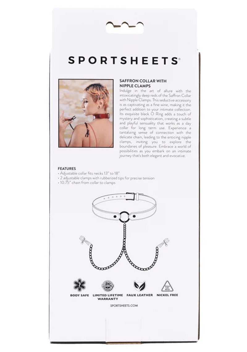 Sportsheets Saffron Collar With Nipple Clamps - Black/red