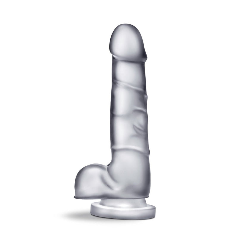 B Yours Diamond Quartz Realistic Clear 7.5-Inch Long Dildo With Balls & Suction Cup Base