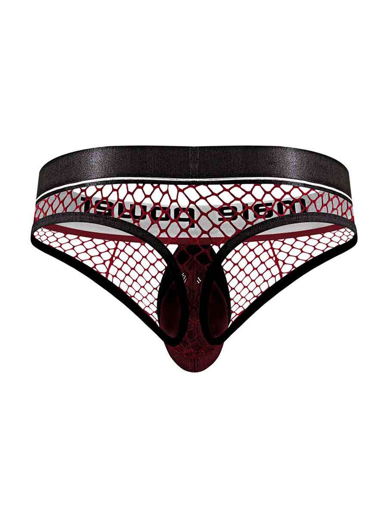 Male Power Cock Pit Net Cock Ring Thong - S/ M - Burgundy