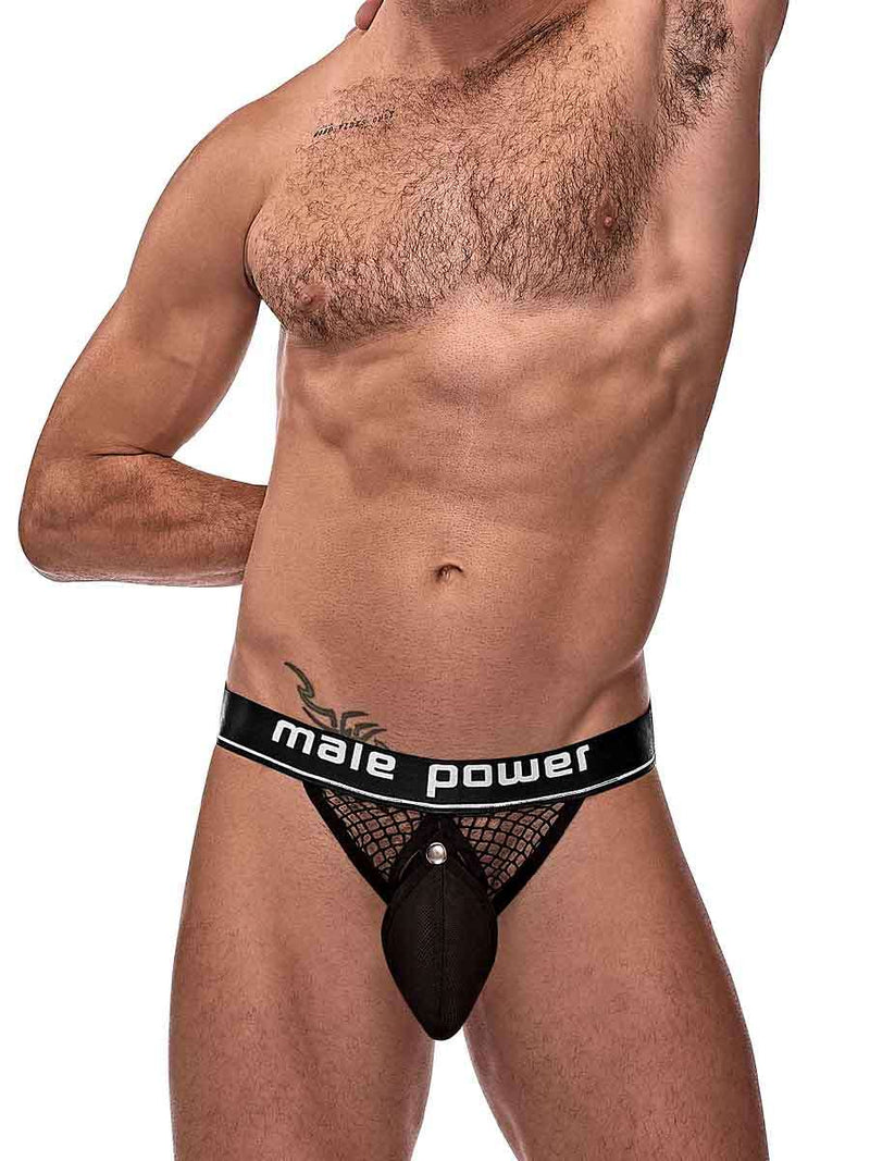 Male Power Cock Pit Net Cock Ring Jock - S/ M - Black