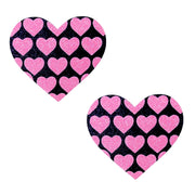 "Pink Heart Neon Valentines Black Glitter Heart Nipple Cover Pasties NN-PHT-HRT-BM"