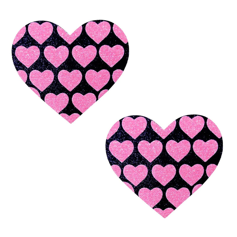Neva Nude Pink Heart Neon Valentines Black Glitter Heart Nipple Cover Pasties