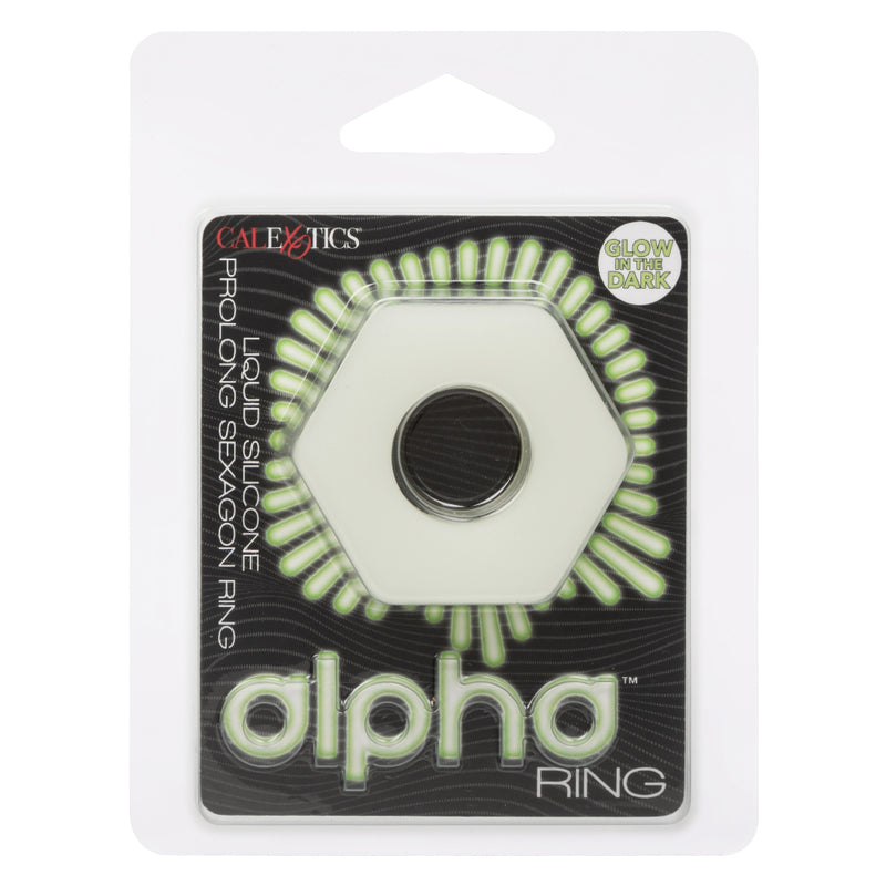 CalExotics Alpha Glow-in-the-Dark Liquid Silicone Prolong Sexagon Ring - White