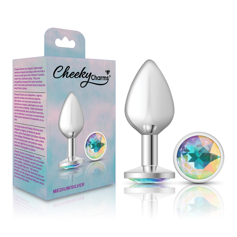 Viben Clear Iridescent Round Gem Silver Metal Plug - Md