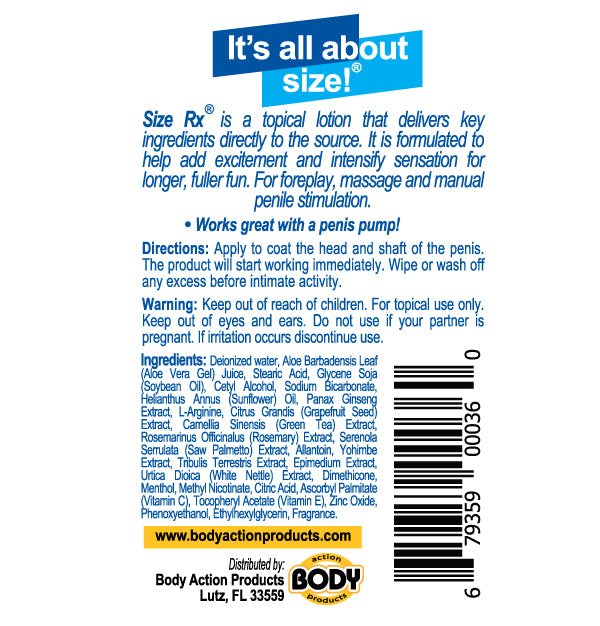 Body Action Size Rx Male Enhancement Formula 2 Oz