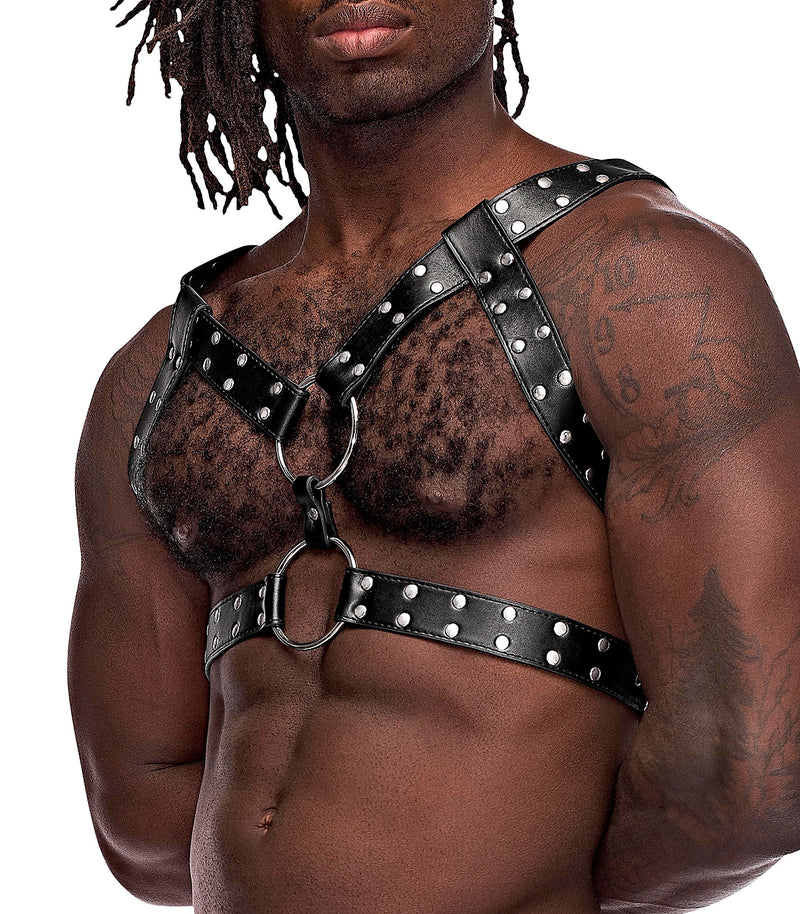 Male Power Gemini Leather Harness - One Size - Black