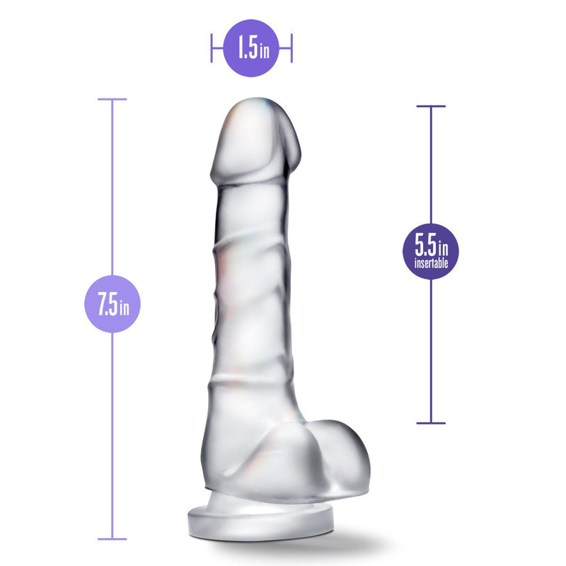 B Yours Diamond Quartz Realistic Clear 7.5-Inch Long Dildo With Balls & Suction Cup Base