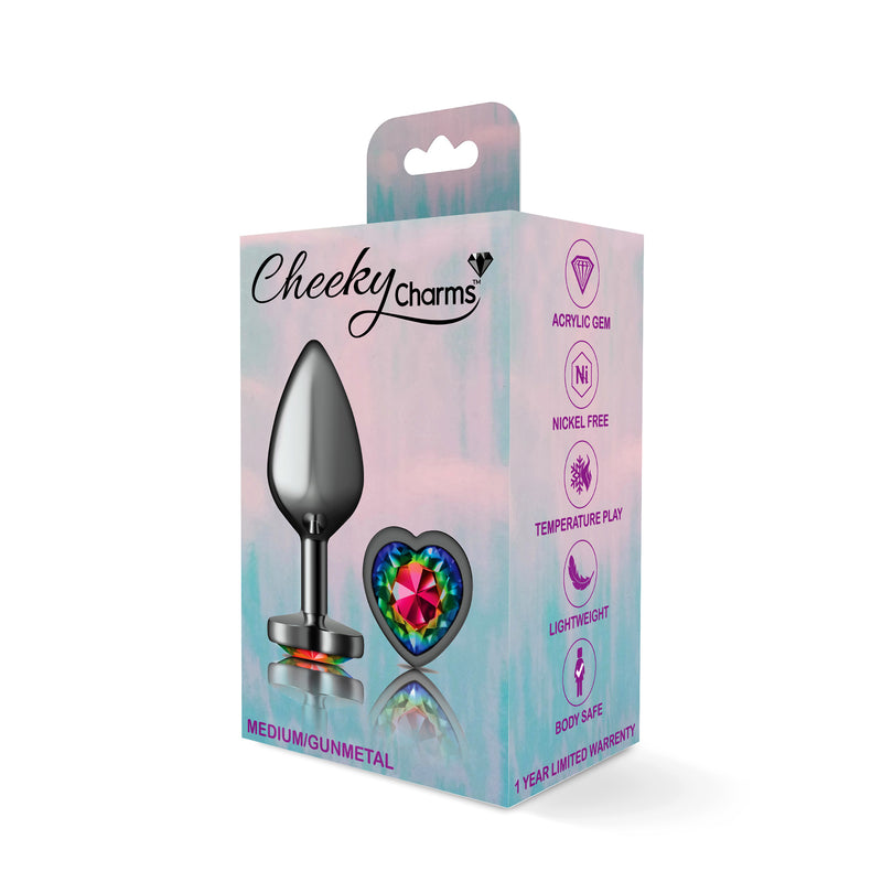 Viben Rainbow Heart Gem Gunmetal Metal Plug - Md