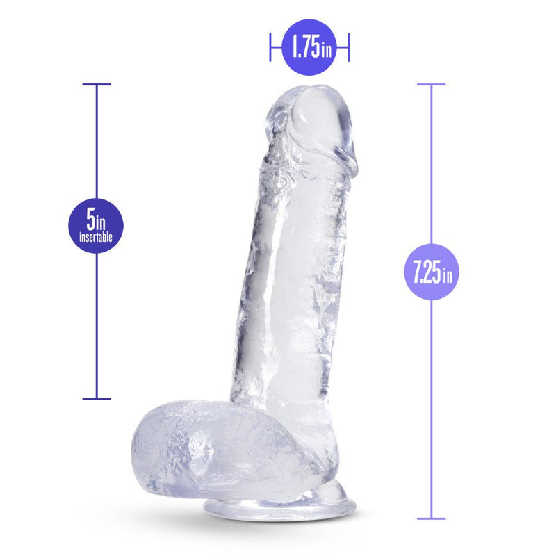 B Yours Plus Rock Roll Realistic Clear 7.25-Inch Long Dildo With Balls & Suction Cup Base