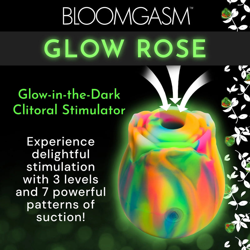 XR Brands Glow Rose Glow-in-the-Dark Rose Clit Stimulator - Rainbow