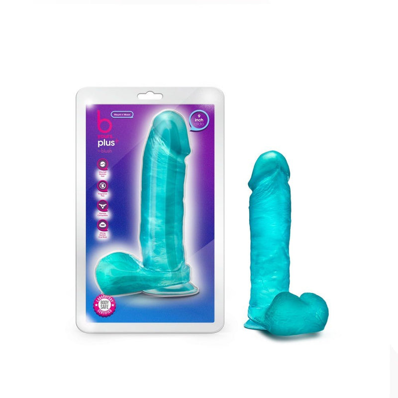 B Yours Plus Mount Moan Teal 9.5-Inch Long Dildo With Balls & Suction Cup Base