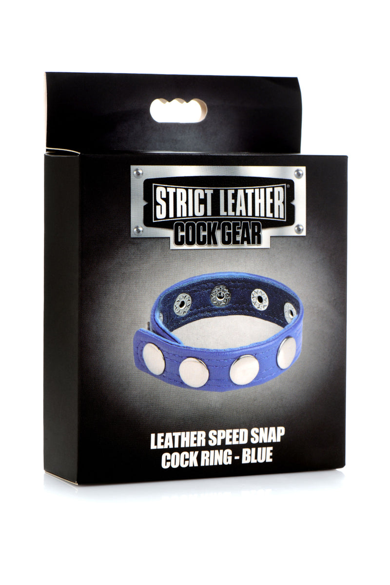 XR Brands Cock Gear Leather Speed Snap Cock Ring - Blue