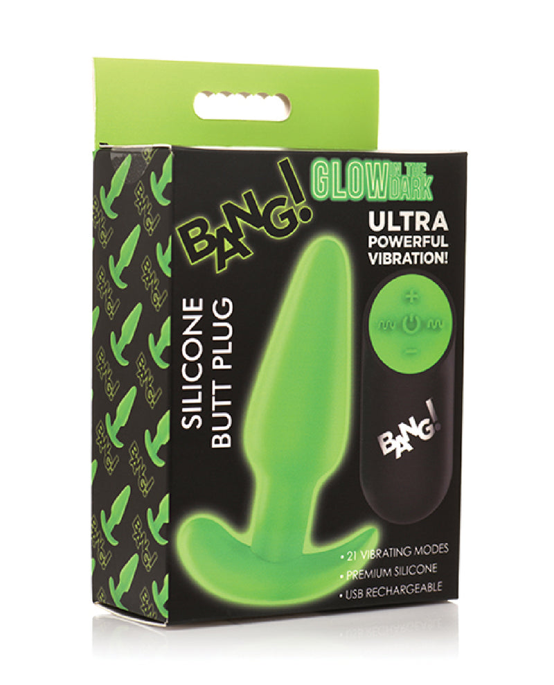 XR Brands Glow in the Dark Butt Plug With Remote - Green
