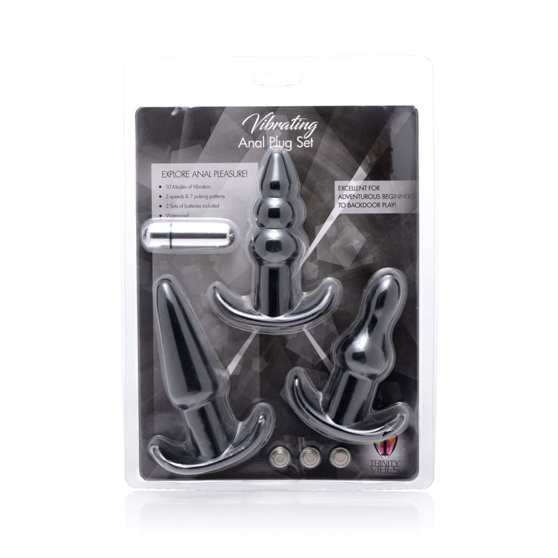 XR Brands 4 Piece Vibrating Anal Plug Set - Black
