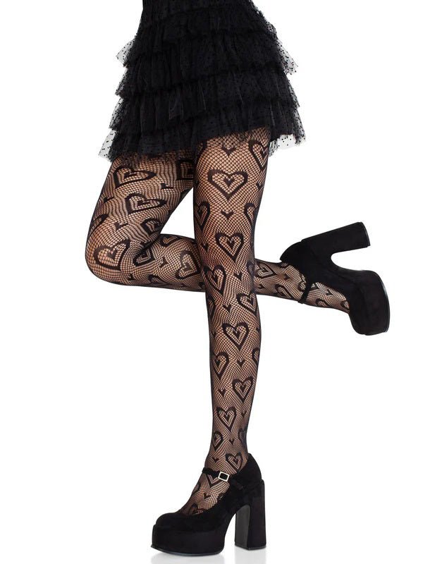 Leg Avenue Cherie Heart Net Tights O/s - Black