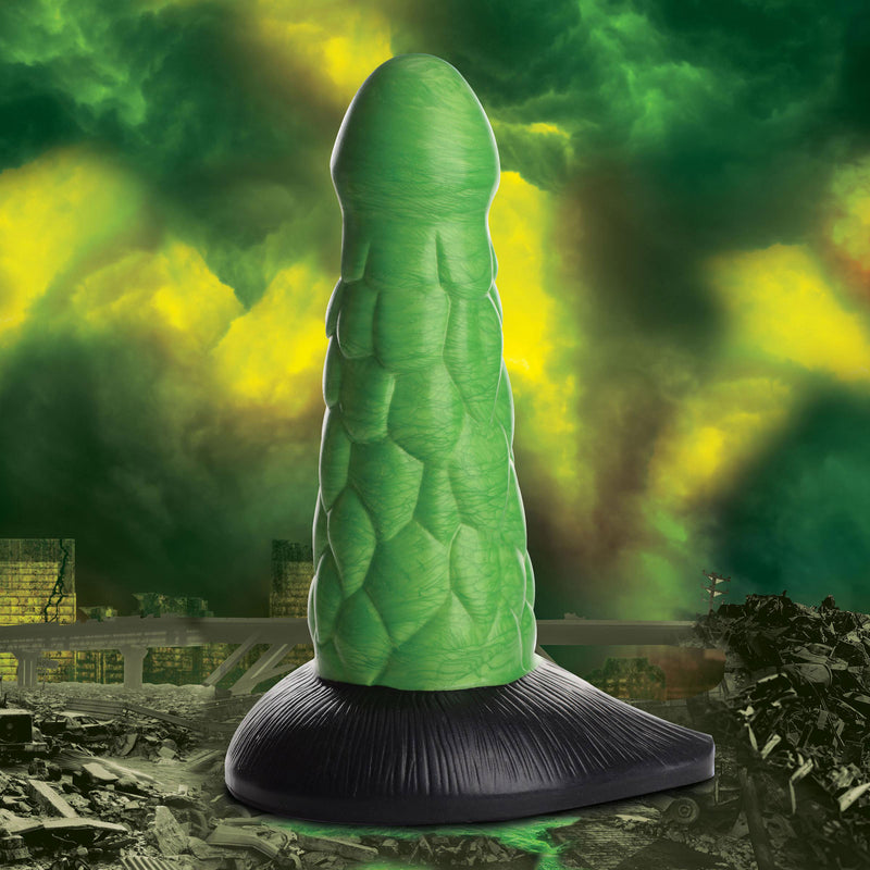 XR Brands Radioactive Reptile Thick Scaly Silicone Dildo - Green