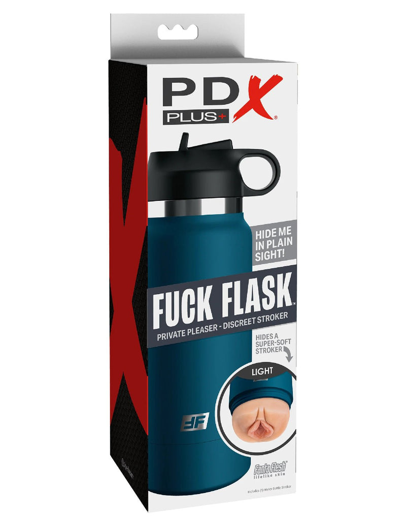 Pipedream Fuck Flask - Private Pleaser - Blue Bottle - Light - Realistic Stroker Masturbator - Canister Masturbation Cup