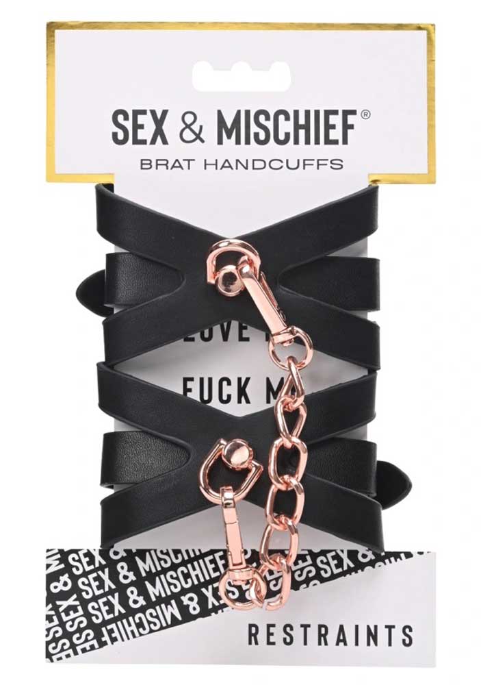 Sportsheets Brat Handcuffs - Black / Rose Gold