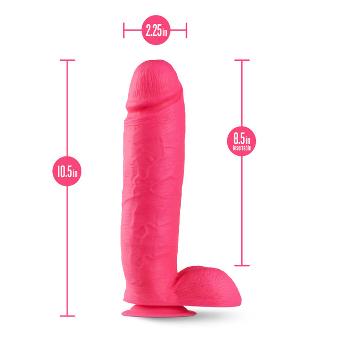 Eden | 10" Silicone Dual Density Cock with Balls & Suction Cup Base - Neon Pink