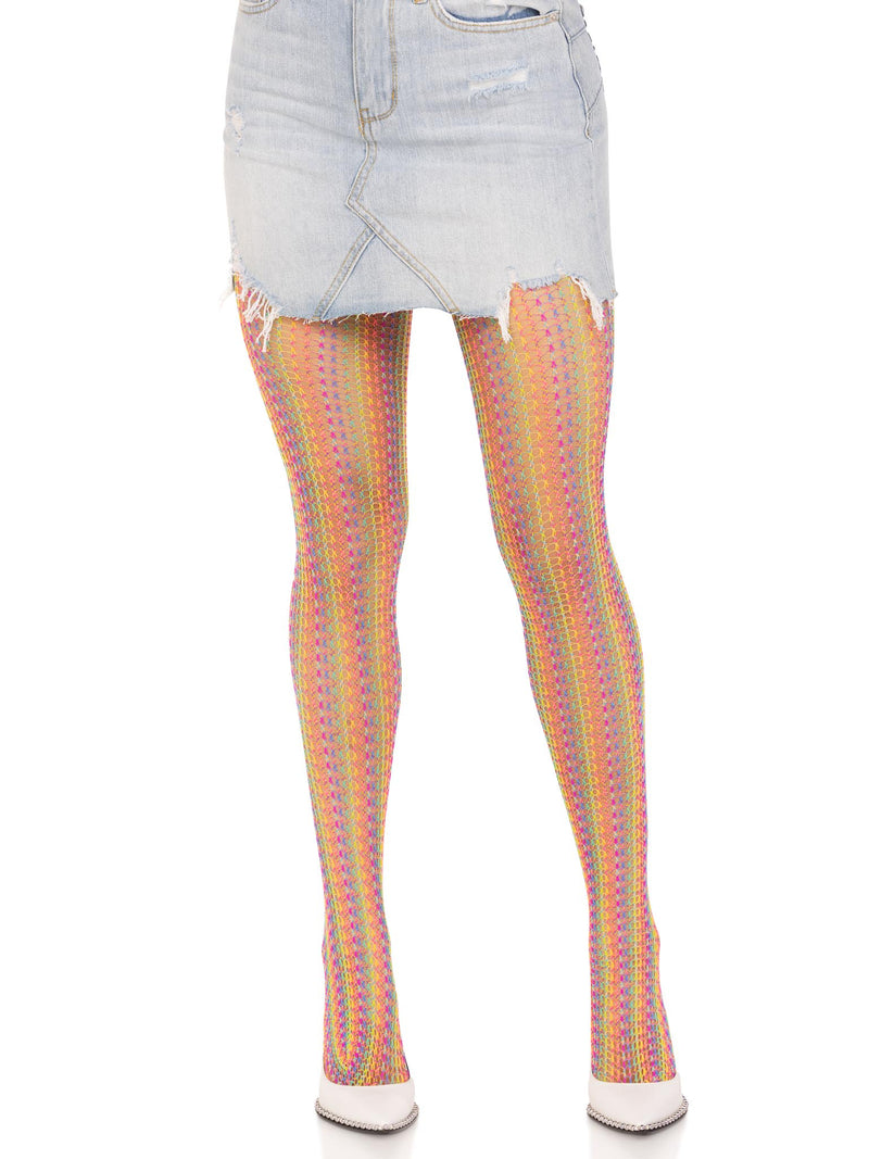 Leg Avenue Rainbow Crochet Net Tights - One Size - Multicolor