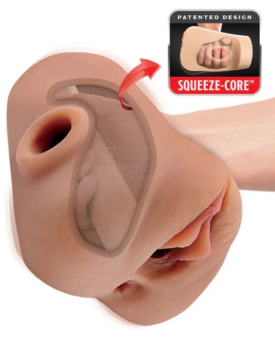 Pipedream PDX Plus Double Pounder Vibrating Squeeze Stroker - Brown - Stroker Masturbator - Realistic Pocket Pussy