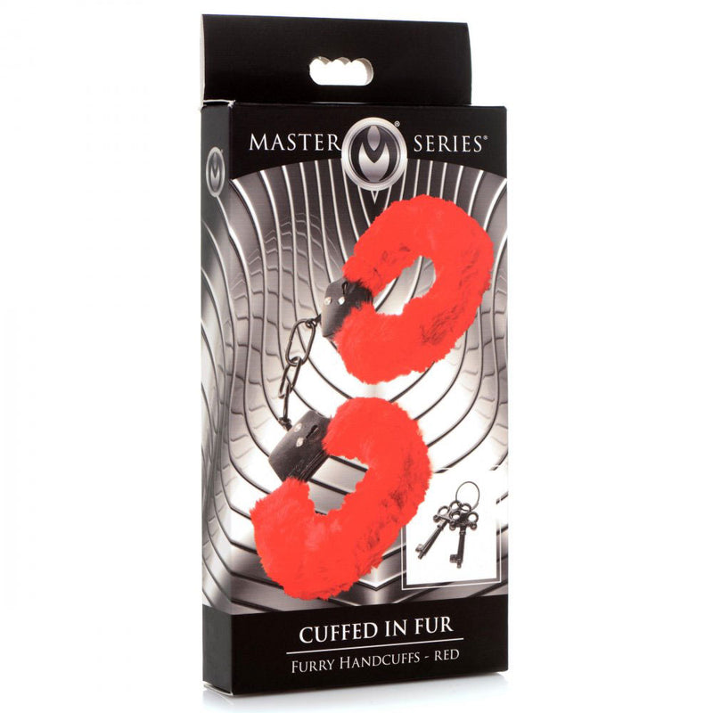 XR Brands Cuffed in Fur Furry Handcuffs - Red