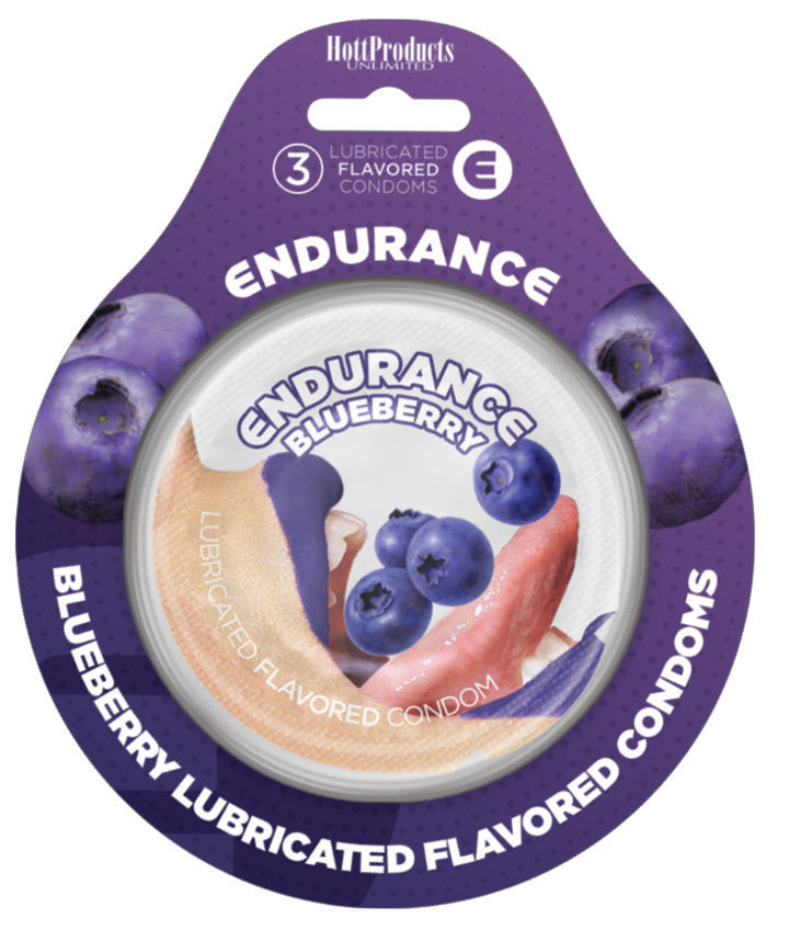 Hott Products Endurance Condoms -Blueberry - 3 Pack