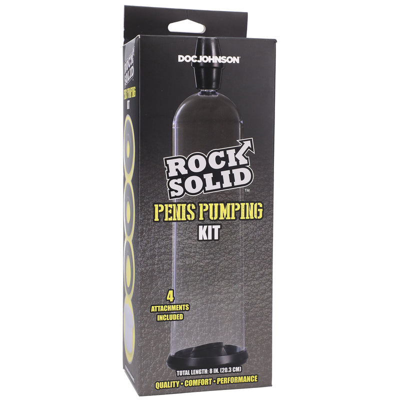 Doc Johnson Rock Solid - Penis Pumping Kit - Black/Clear - Penis Pump - With EZ Grip Pull Handle