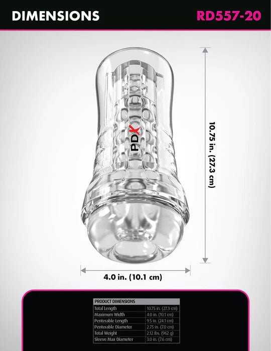 Pipedream PDX Elite ViewTube Clear Plus See-Thru EZ-Grip Stroker - Clear - Stroker Masturbator - Canister Masturbation Cup