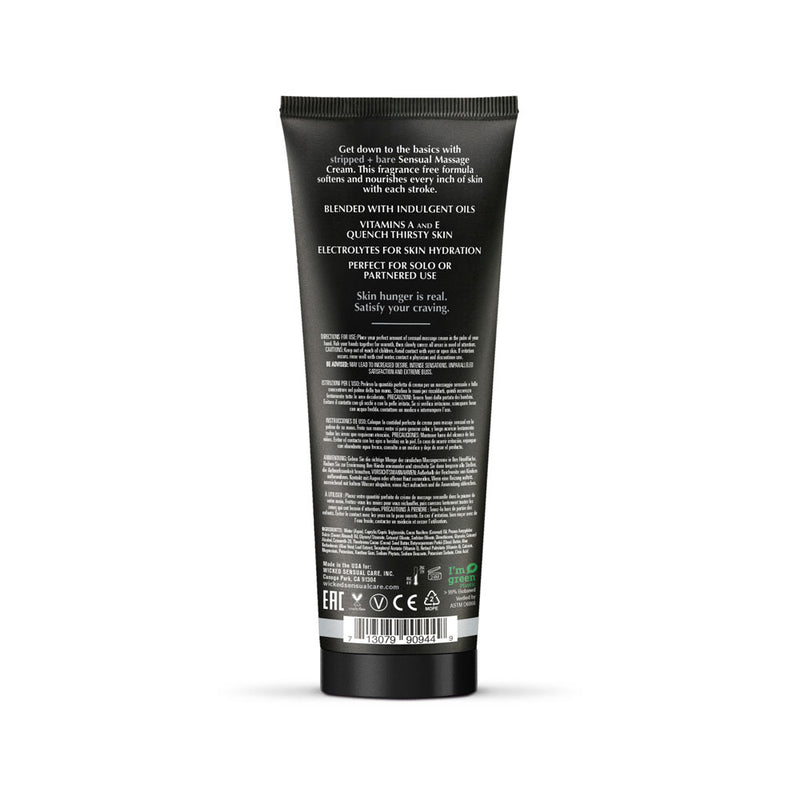Wicked Sensual Care Stripped and Bare - Unscented Sensual Massage Cream - 4 Oz
