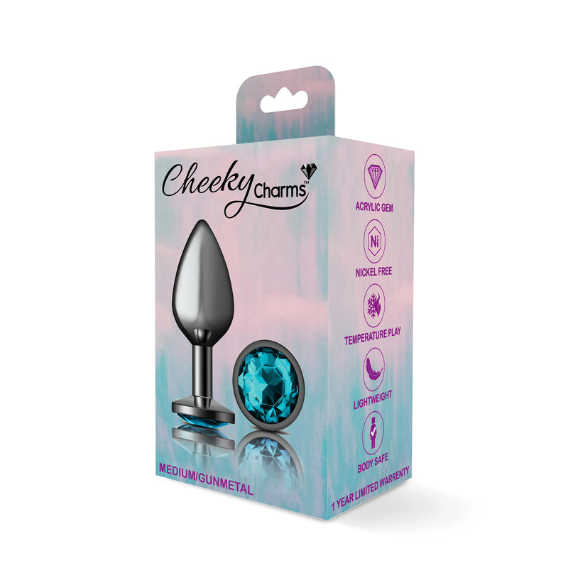 Viben Teal Round Gem Gunmetal Metal Plug - Md