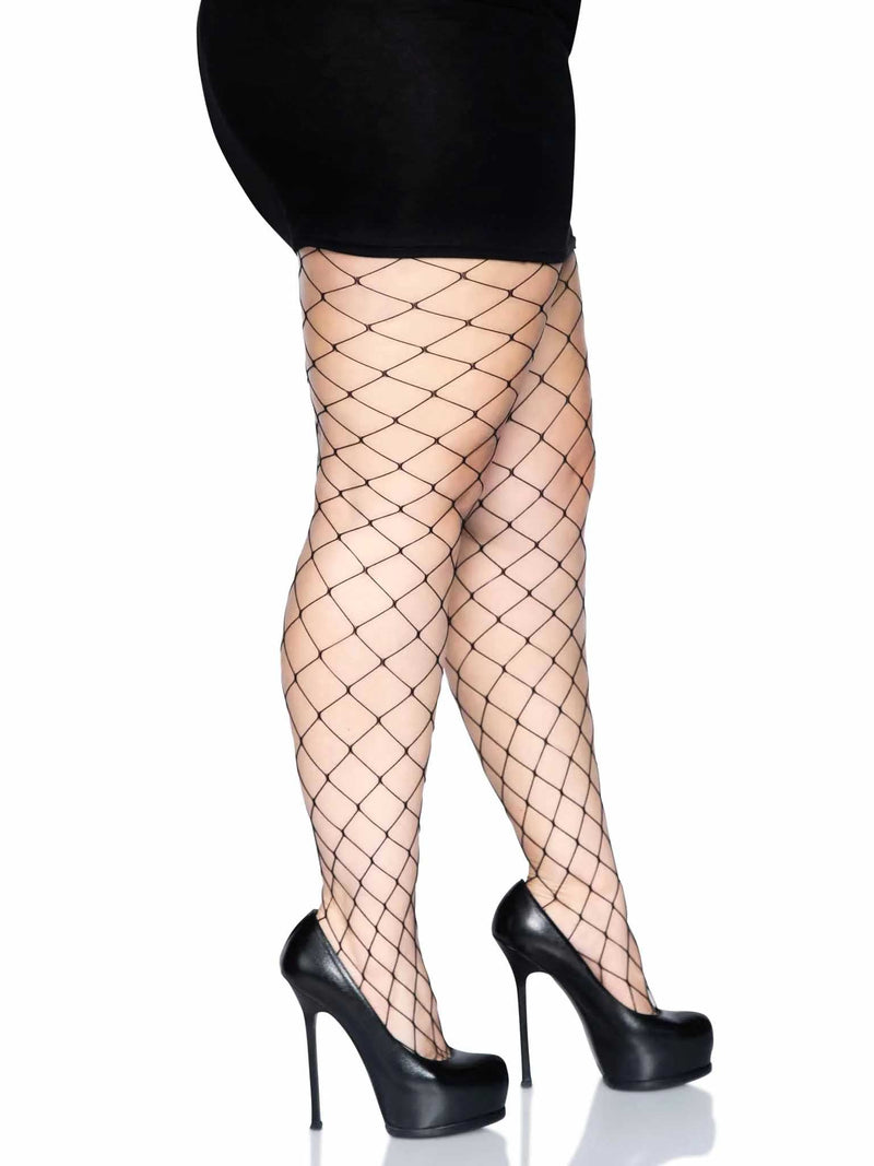 Leg Avenue Fence Net Pantyhose - Queen - Black