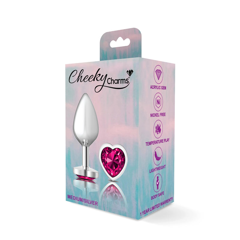 Viben Bright Pink Heart Gem Silver Metal Plug - Md