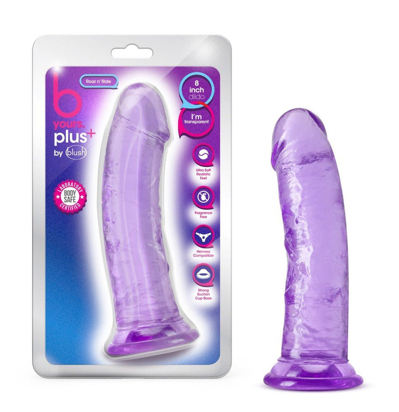 B Yours Plus Roar Ride Realistic Purple 8-Inch Long Dildo With Suction Cup Base